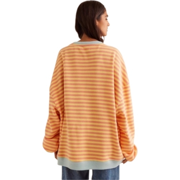We The Free Classic Oversized Striped Crewneck, L, Tangerine Combo, NWOT - Picture 2 of 10